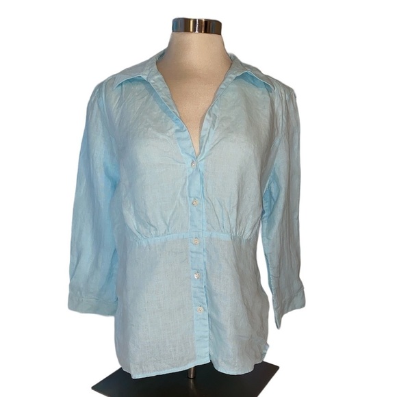 Talbots Tops - Talbots blouse button down pure Irish linen 3/4” sleeves ladies cut Size 14
